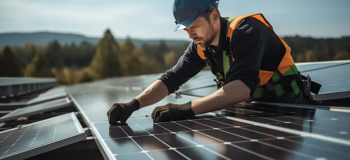 man installing solar installation