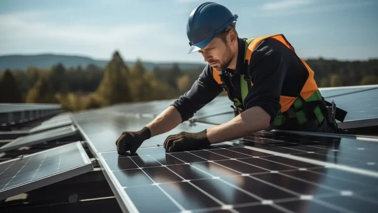 man installing solar installation