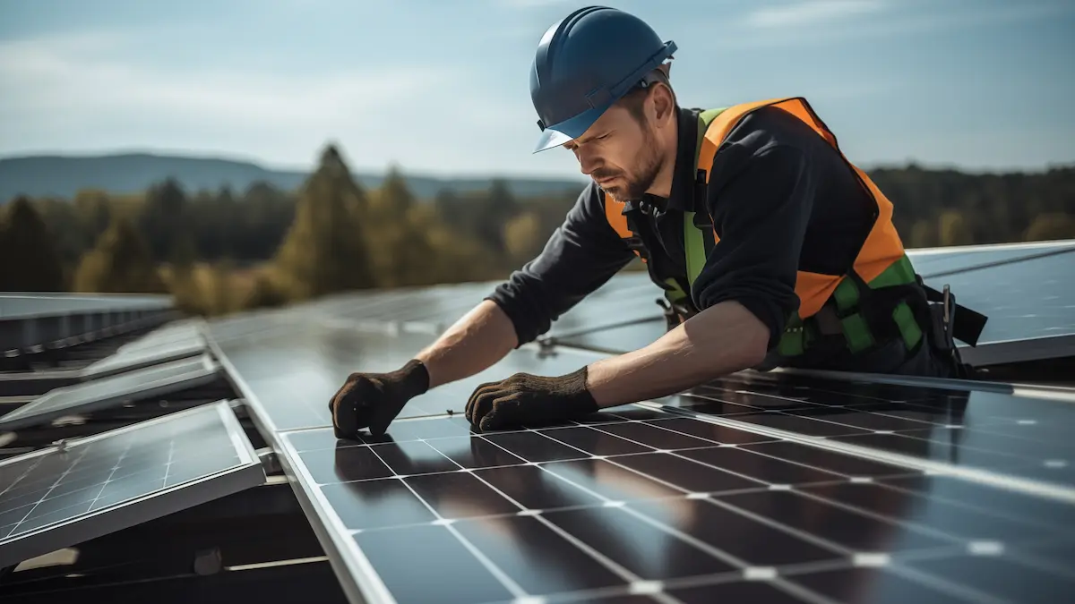 man installing solar installation
