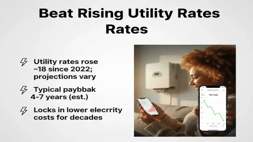 lady smilling looking at her phone the money she save after going solar in her home