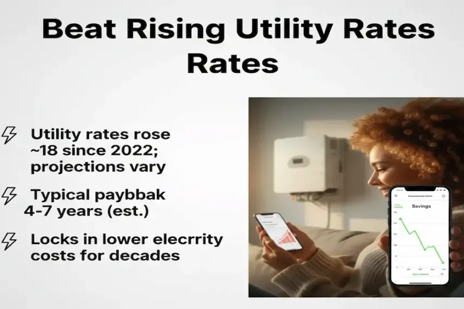 lady smilling looking at her phone the money she save after going solar in her home