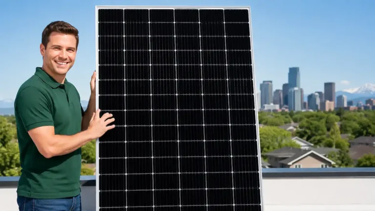 an expert holding and explaining what power a 500w solar panel can produce