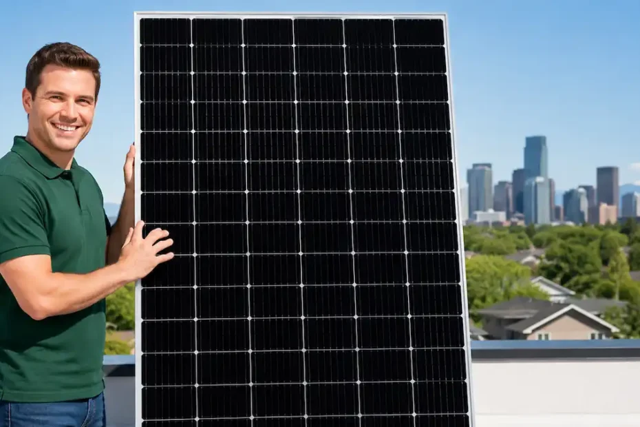 an expert holding and explaining what power a 500w solar panel can produce