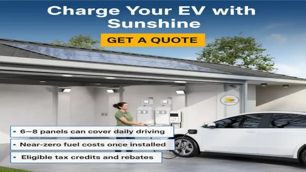 Lady Charge an EV with Solar system set up with solar Panels