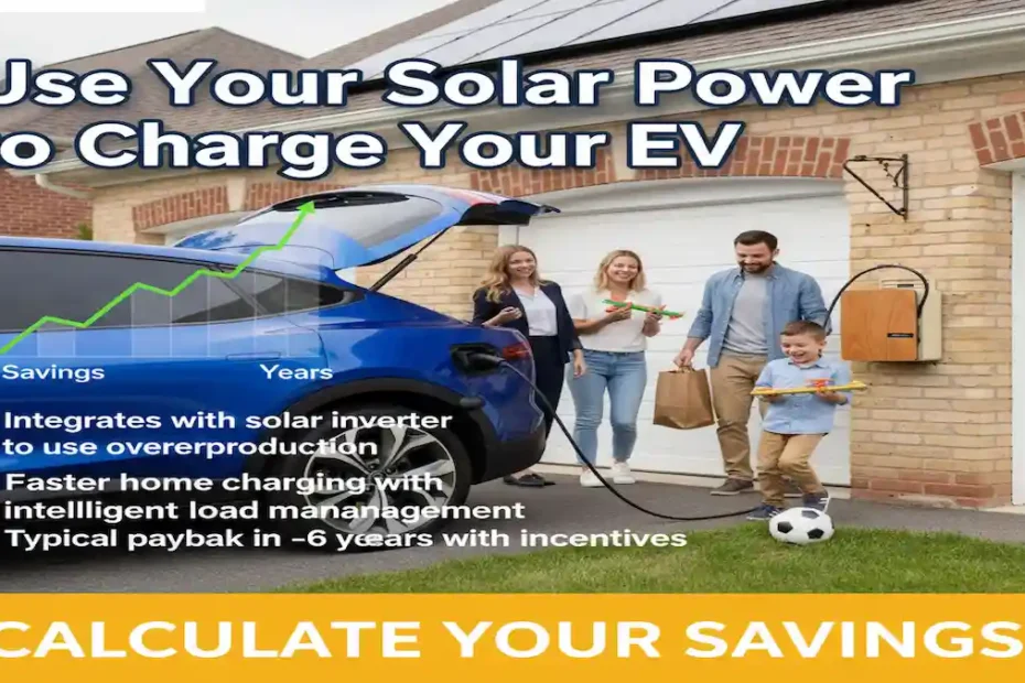 Family of three preparing to leave in their electric vehicle while it finishes charging at home