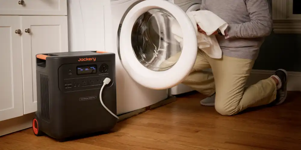 Jackery HomePower 3600 Plus powering a washing machine during blackout