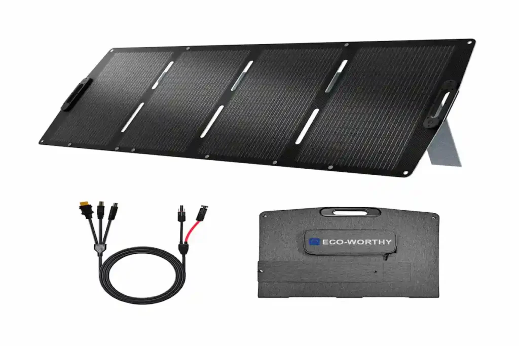 Eco-Worthy 200W foldable portable solar panel with XT60 and DC connectors, waterproof and durable panel for camping and off-grid use