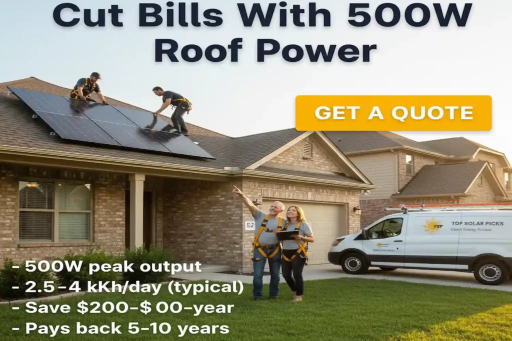 Homeowner using Top Solar Picks to cut electric bills with solar and request a free quote during rooftop installation.