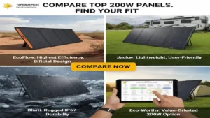 Comparison of EcoFlow, Bluetti, Jackery, and Eco-Worthy 200W portable solar panels for camping, RV, and off-grid use