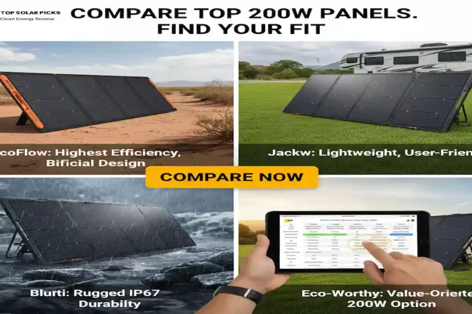 Comparison of EcoFlow, Bluetti, Jackery, and Eco-Worthy 200W portable solar panels for camping, RV, and off-grid use