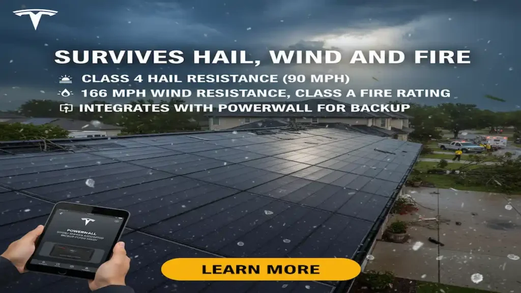 Tesla Solar Roof survives hail wind fire 2025 specs with Powerwall integration