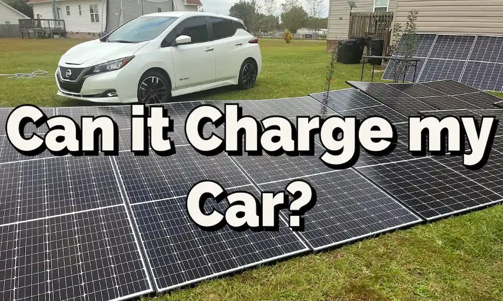 Large gathering of solar panels being connected charging an EV