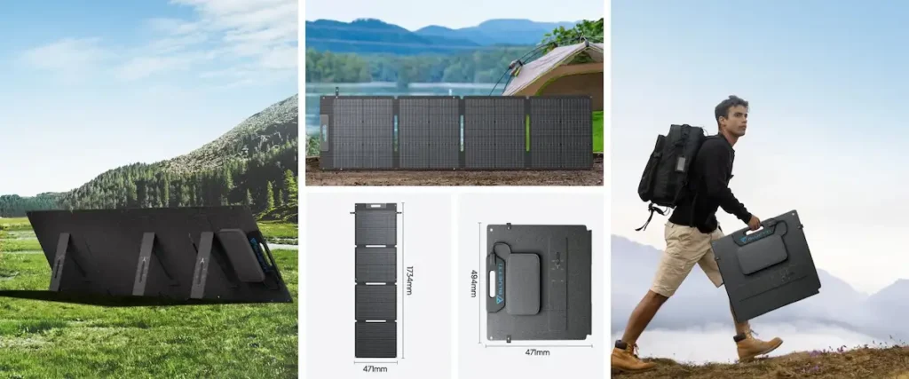 Bluetti portable solar panels set up while on camping